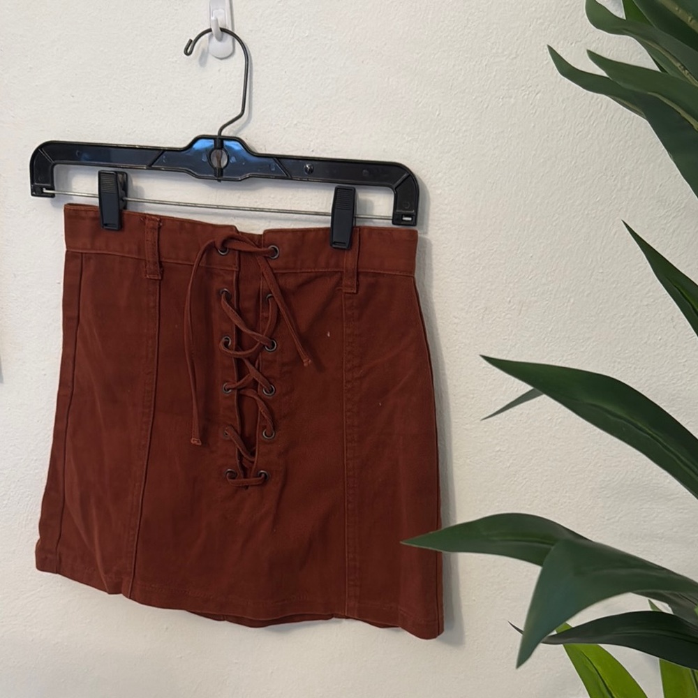 Brown Lace-Up Mini Skirt